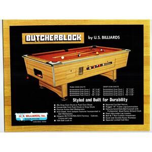 Vintage 1960s U.S. Billiards Butcherblock Pool Table Flyer Amityville NY